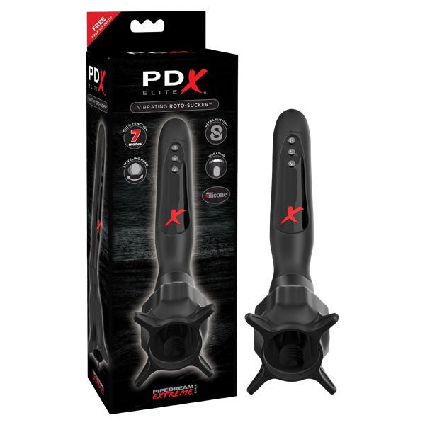 PDX Elite Vibrating Roto - Sucker - Black Vibrating Head Masturbator - MASTURBATORS