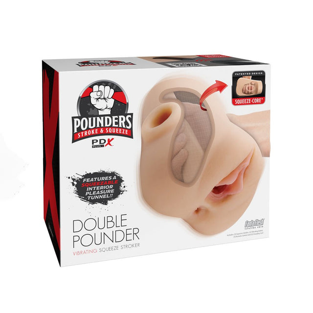 PDX Plus Double Pounder Vibrating Squeeze Stroker Flesh USB Rechargeable Vagina - MASTURBATORS