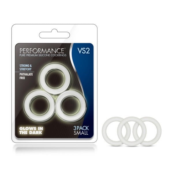 Performance VS2 Pure Premium Silicone Cockrings - Glow In Dark Small Cock Rings - Set of 3 - COCK RINGS