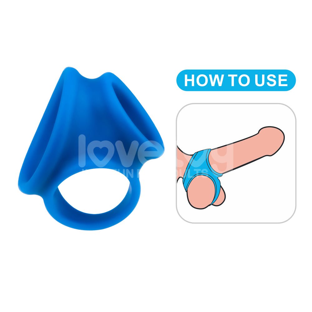 Pinnacle Pro Trio Grip Enhancer - Blue Cock & Balls Ring - COCK RINGS
