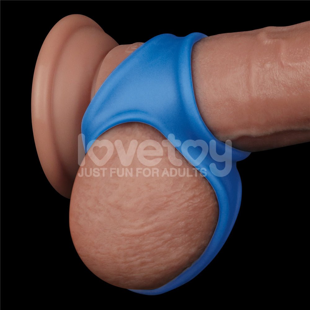 Pinnacle Pro Trio Grip Enhancer - Blue Cock & Balls Ring - COCK RINGS