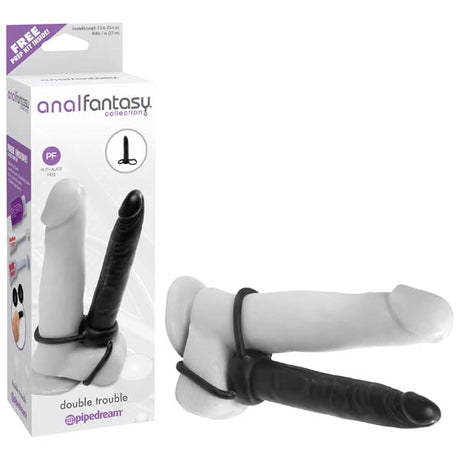Pipedream Anal Fantasy Double Trouble - Black 5.25" Dildo & Cock Ring - Anal Toys