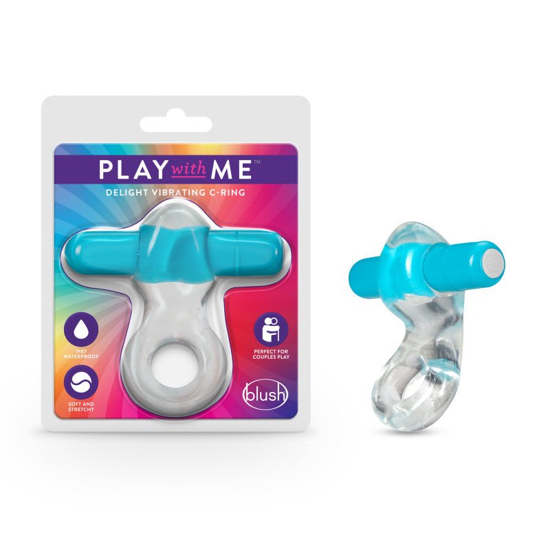 Play With Me Delight Vibrating C - Ring - Clear/Blue Vibrating Cock Ring - COCK RINGS