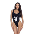 PlayBoy Black High - Leg 1 Pc Swimsuit with Bunny Head Logo - Lingerie - Naughty by Nature Adult Store