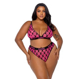 Playboy Flocked Bunny 2 Pc Lingerie Set Pink - Lingerie