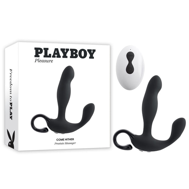 Playboy Pleasure COME HITHER - Black 13.2 cm USB Rechargeable Vibrating Prostate Massager with Wireless Remote Control - Anal Toys