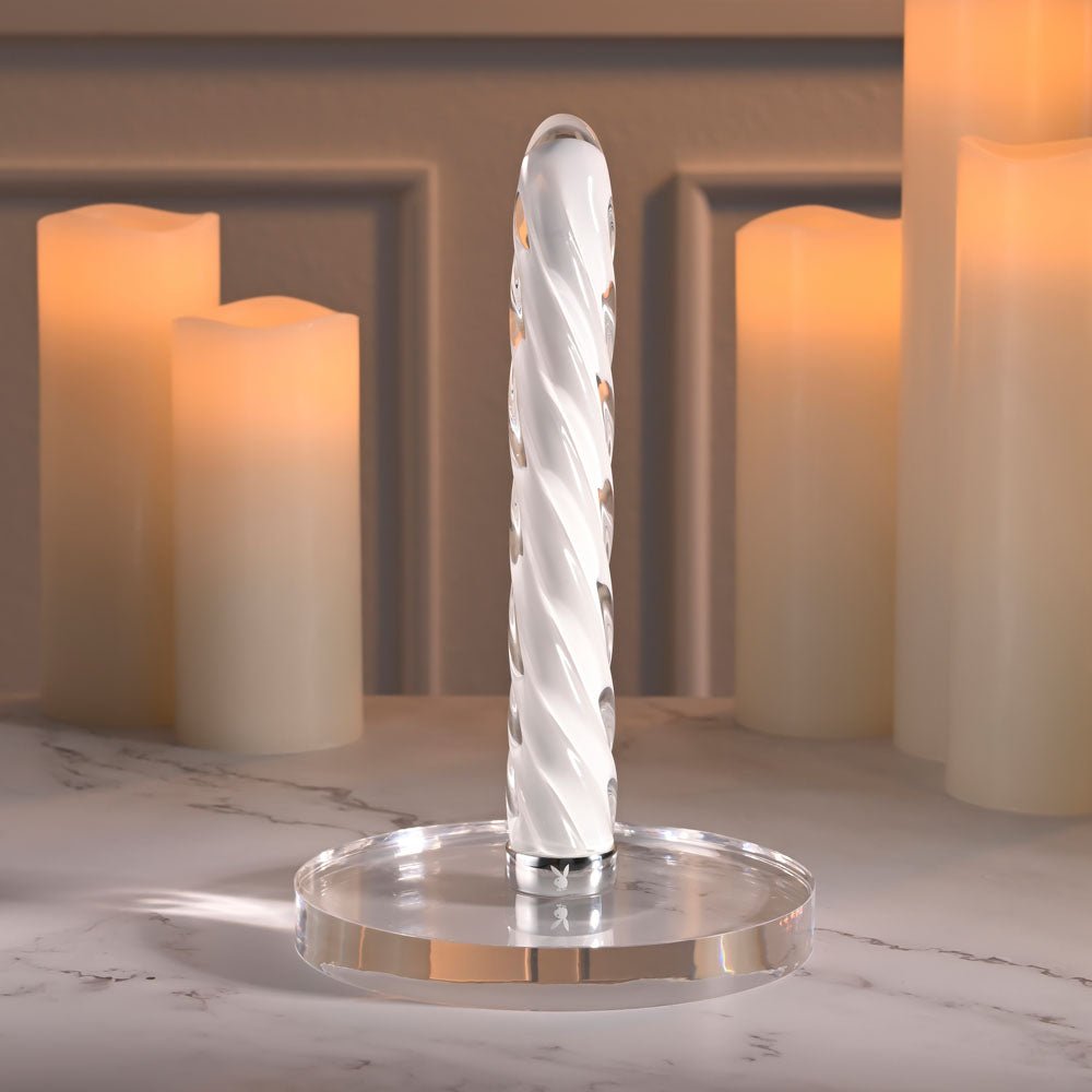 Playboy Pleasure IN A TWIST - White Glass Rechargeable Vibrator - VIBRATORS