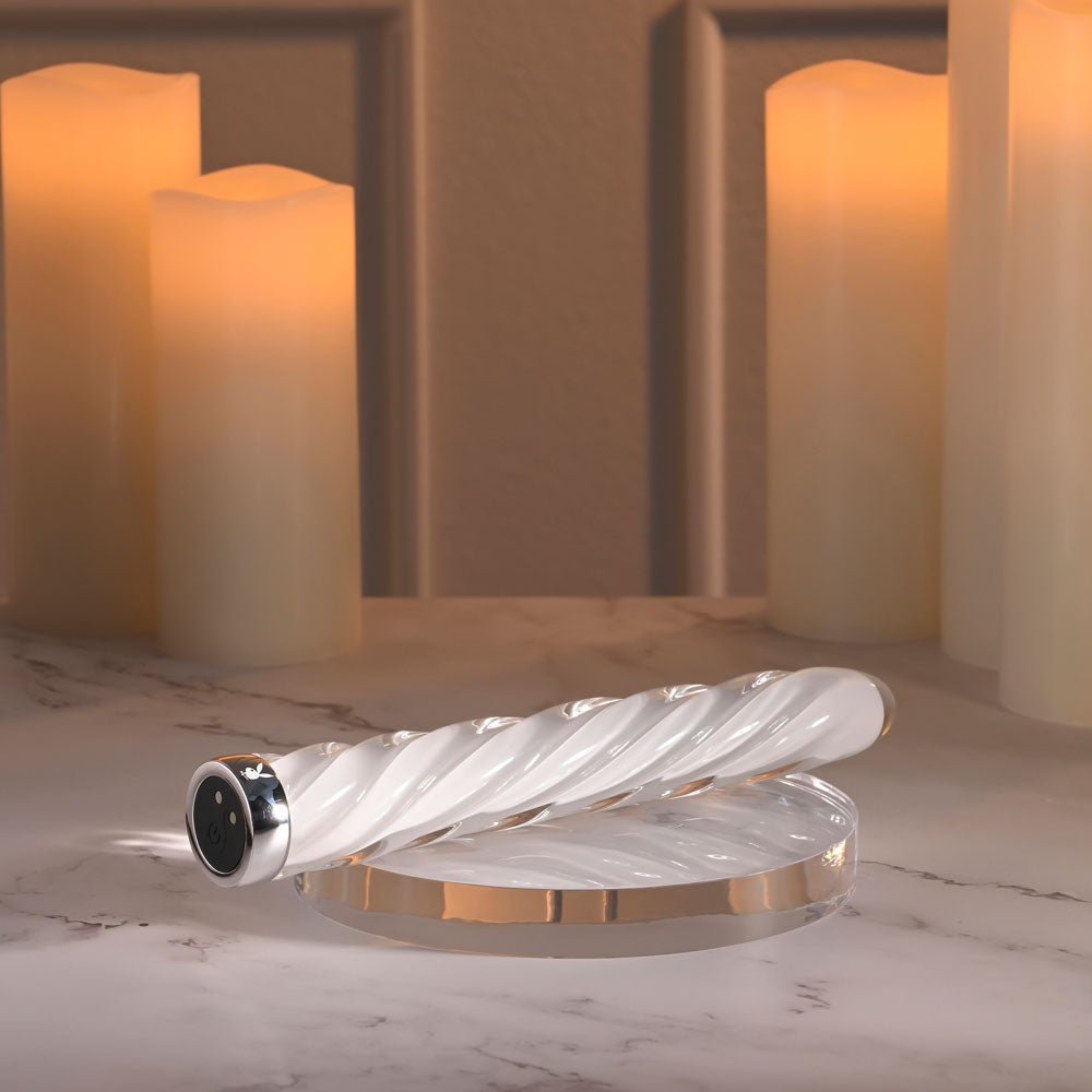 Playboy Pleasure IN A TWIST - White Glass Rechargeable Vibrator - VIBRATORS