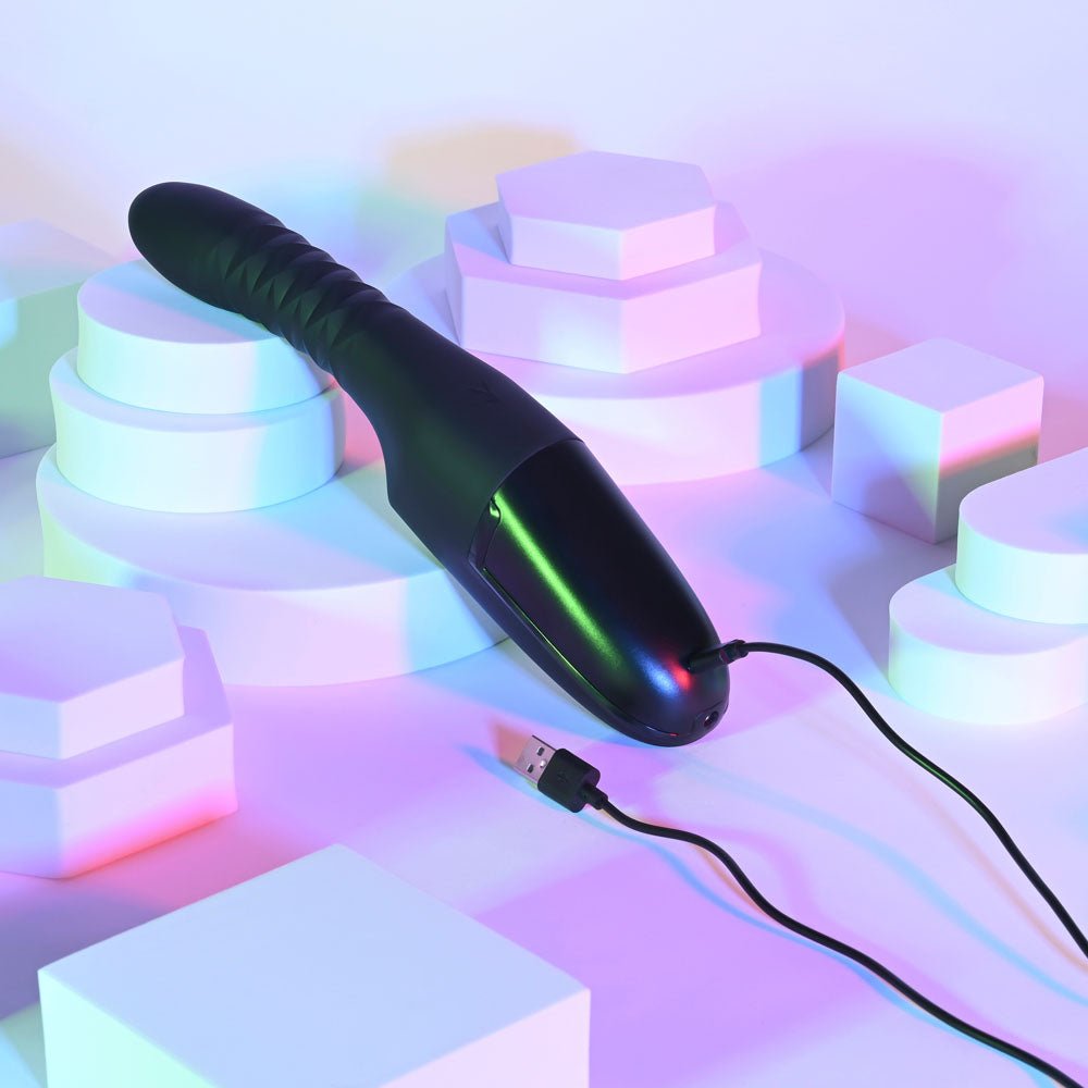 Playboy Pleasure Overdrive Thrusting Vibrator – Heated & Suction Base - VIBRATORS