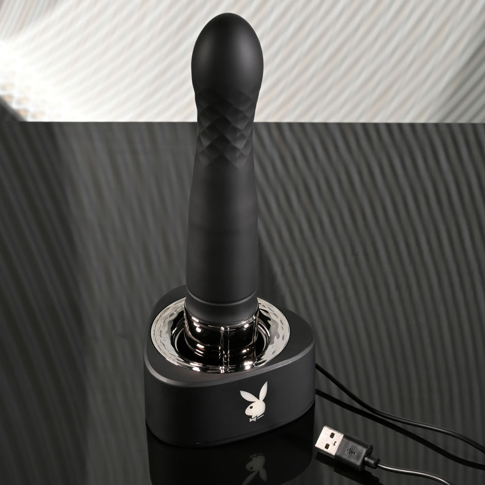 Playboy Pleasure PLEASURE ZONE - Black 21.4 cm Rechargeable Vibrator with USB Charging Dock - VIBRATORS