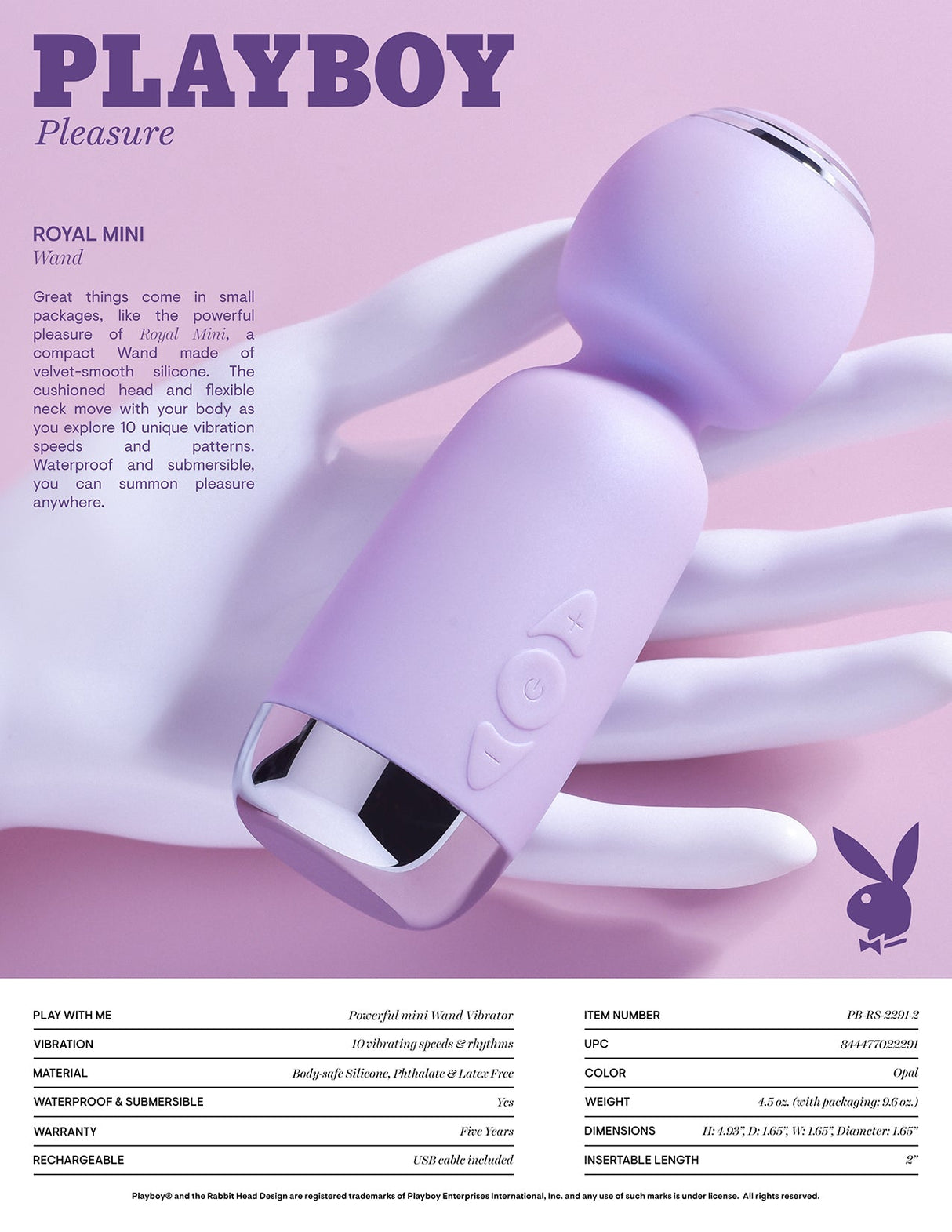 Playboy Pleasure ROYAL MINI - Rechargeable Mini Wand Vibrator - VIBRATORS
