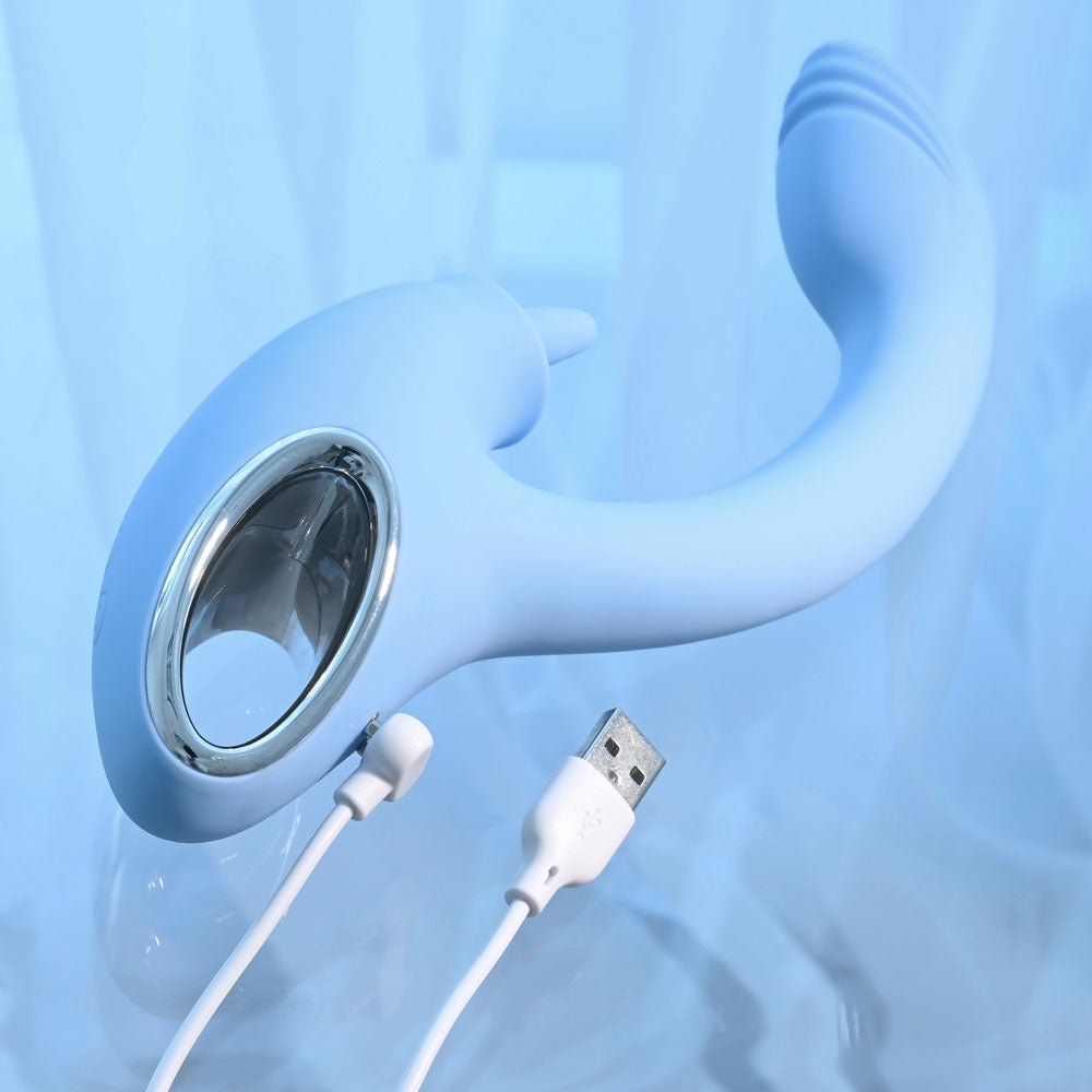 Playboy Pleasure SAPPHIRE SKY Vibrator with Double Tongue Stimulator - Naughty by Nature Adult Store