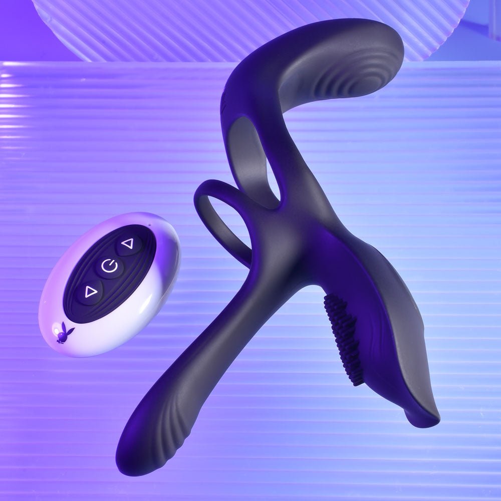 Playboy Pleasure The 3 Way - Vibrating Cock Ring with Wireless Remote - COCK RINGS