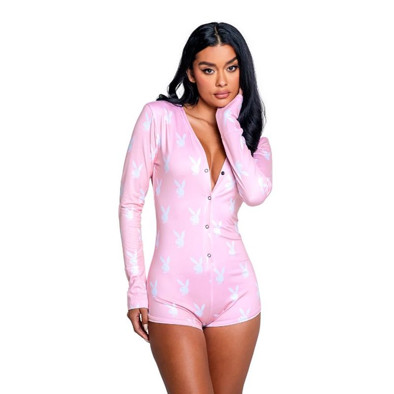 Playboy Slumber Bunny Romper Pink - Lingerie