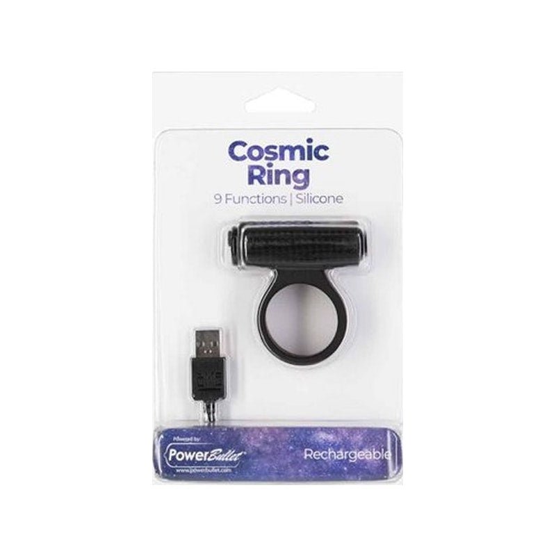 Power Bullet Cosmic Cock Ring w Bullet Black - Adult Toys