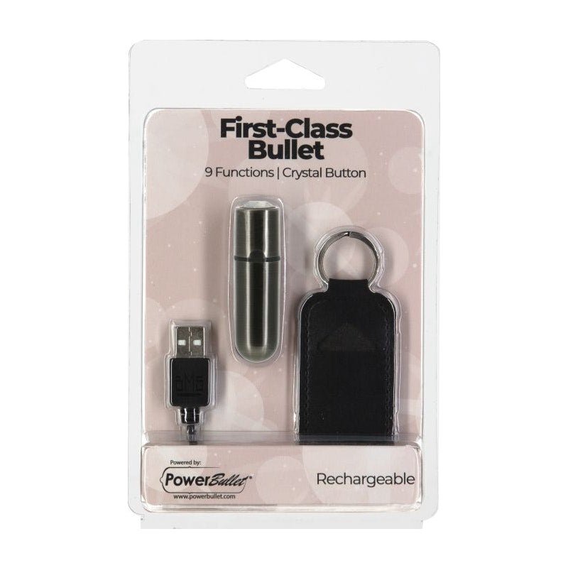 Power Bullet First Class 6cm Rechargeable w Crystal Gun Metal - Adult Toys