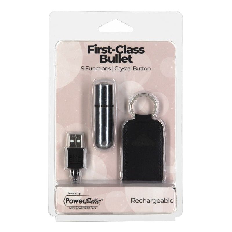 Power Bullet First Class 6cm Rechargeable w Crystal Silver - Adult Toys