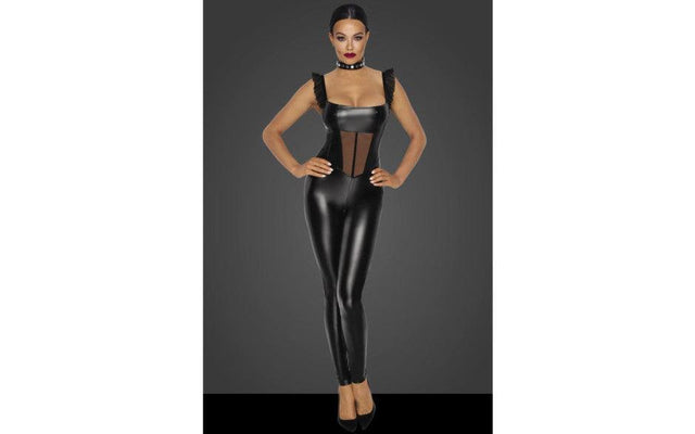 Power Wetlook Overall w Tulle Panel - Lingerie