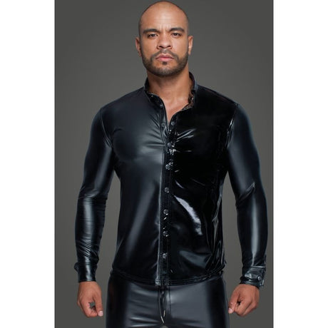 Powerwetlook PVC Long Sleeved Shirt w Button Placket - Lingerie