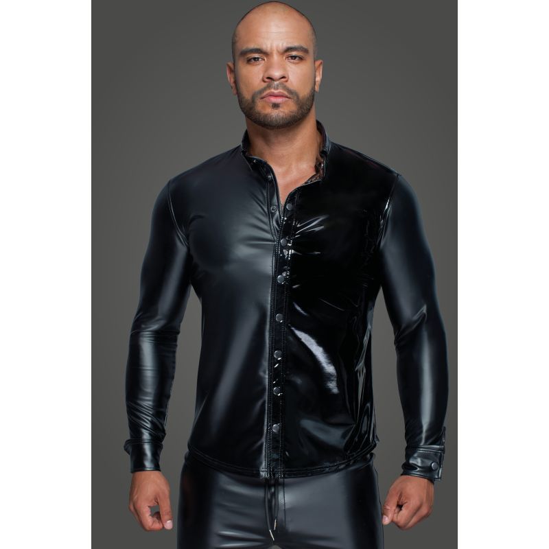Powerwetlook PVC Long Sleeved Shirt w Button Placket - Lingerie