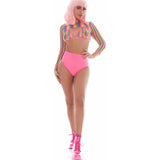Rainbow Shrug Bikini Top Hot Pants Net Set incl Pasties - Lingerie