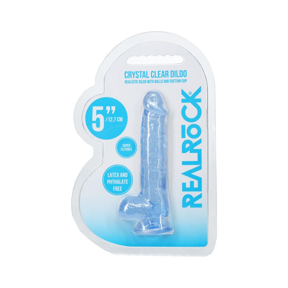 RealRock 5 Inch Crystal Clear Dildo With Balls Blue - DONGS