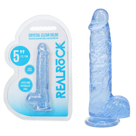 RealRock 5 Inch Crystal Clear Dildo With Balls Blue - DONGS