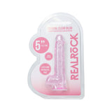 RealRock 5 Inch Crystal Clear Dildo With Balls Pink Clear - DONGS