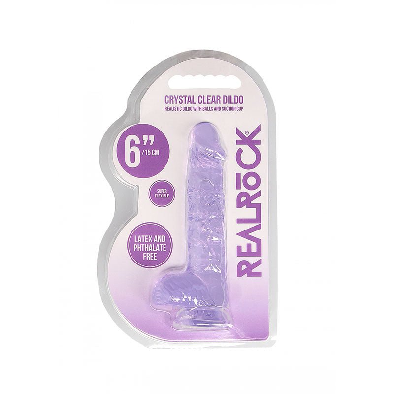 REALROCK 6'' Realistic Dildo with Balls - Purple TPE Suction Cup Dong - DONGS