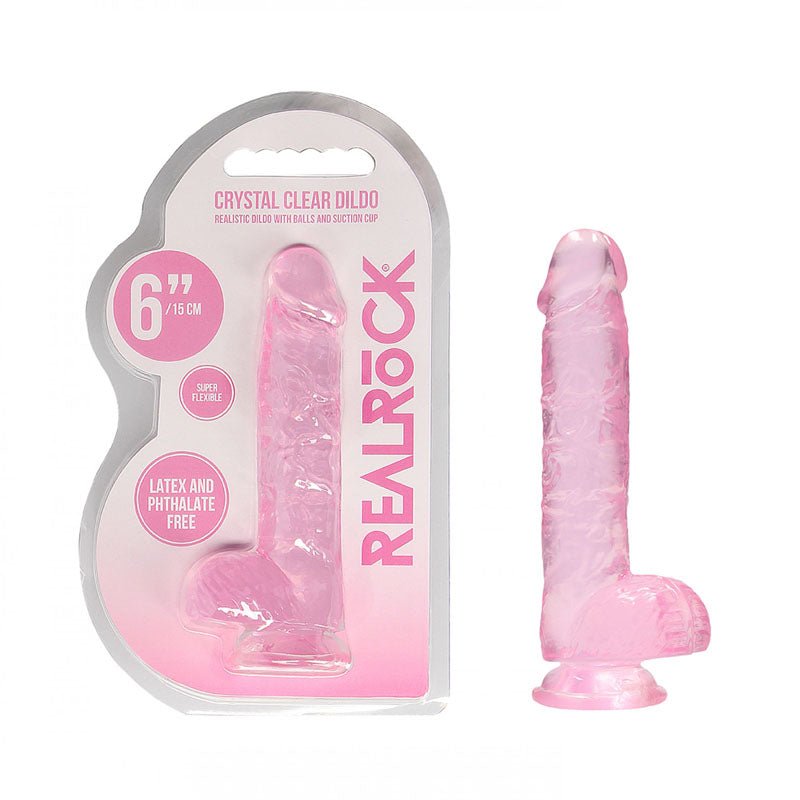 REALROCK 6'' Realistic Dildo with Suction Cup & Balls - Pink TPE - DONGS
