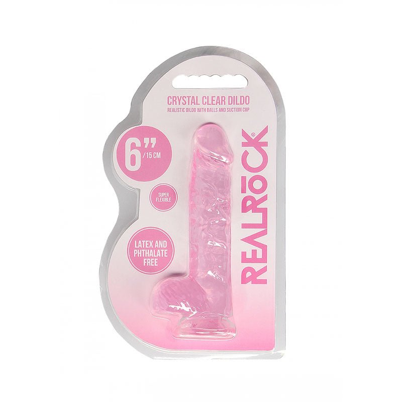 REALROCK 6'' Realistic Dildo with Suction Cup & Balls - Pink TPE - DONGS