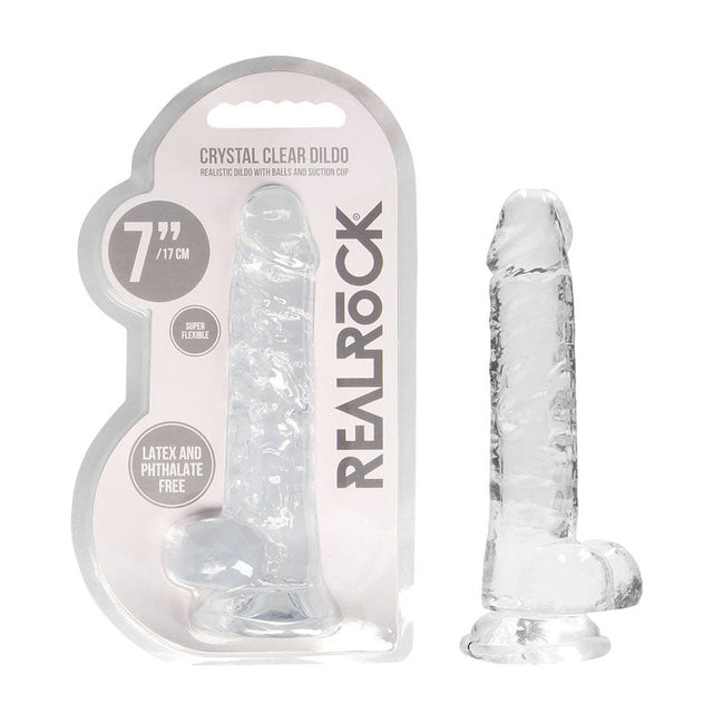 REALROCK 7'' Realistic Dildo With Balls - Clear 17.8 cm Dong - DONGS