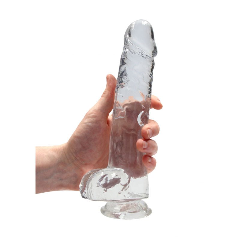 RealRock 9'' Realistic TPE Dildo with Balls and Suction Cup - Clear - DONGS