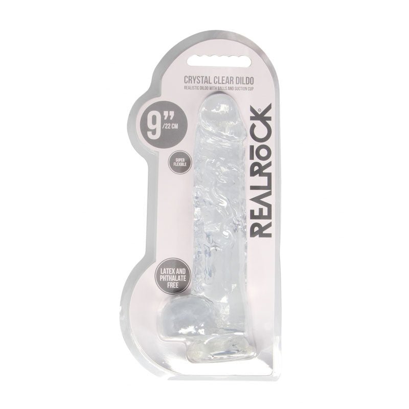 RealRock 9'' Realistic TPE Dildo with Balls and Suction Cup - Clear - DONGS