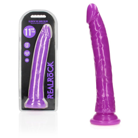 Realrock Slim 29 Cm Glow In The Dark Neon Purple Dildo - DONGS