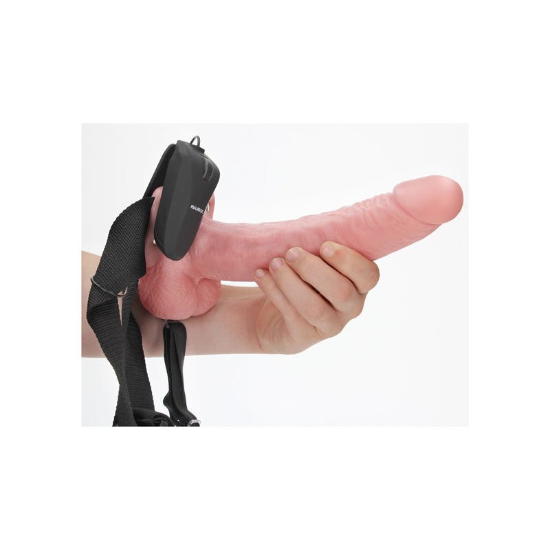 REALROCK Vibrating Hollow Strapon + Balls - 23cm Flesh - STRAP - ONS
