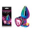Rear Assets Multi Coloured Heart - Multi Coloured Medium Metal Butt Plug with Pink Heart Gem Base - Anal Toys