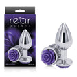 Rear Assets Rose - Medium - Chrome 8.9 cm Metal Butt Plug with Purple Rose Base - ANAL TOYS