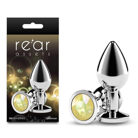 Rear Assets Silver Medium Metal Butt Plug With Yellow Gem Base - ANAL TOYS