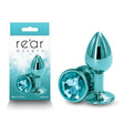 Rear Assets - Small - Teal - Teal 7.1 cm Small Metal Butt Plug with Teal Round Gem Base - Anal Toys