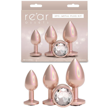 Rear Assets Trainer Kit - Iridescent Champagne Metallic Butt Plugs - Set of 3 Sizes - ANAL TOYS