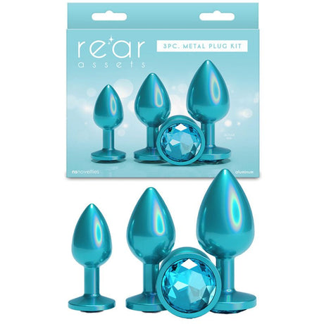 Rear Assets Trainer Kit - Iridescent Teal Metallic Butt Plugs - Set of 3 Sizes - ANAL TOYS