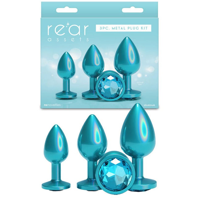 Rear Assets Trainer Kit - Iridescent Teal Metallic Butt Plugs - Set of 3 Sizes - ANAL TOYS