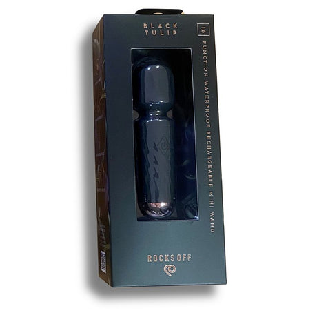 Rechargeable 16 Mode Silicone Mini Wand Black Tulip - Adult Toys
