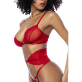 Red 3 Pc Set w/ Bra, Panties and Flexible Corset - Lingerie