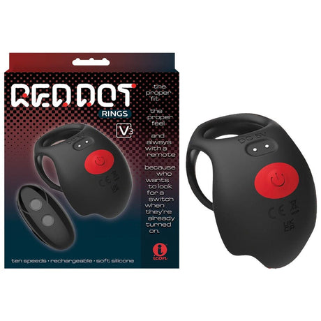 Red Dot Rings - V3 - Black USB Rechargeable Vibrating Cock & Ball Ring with Remote - COCK RINGS