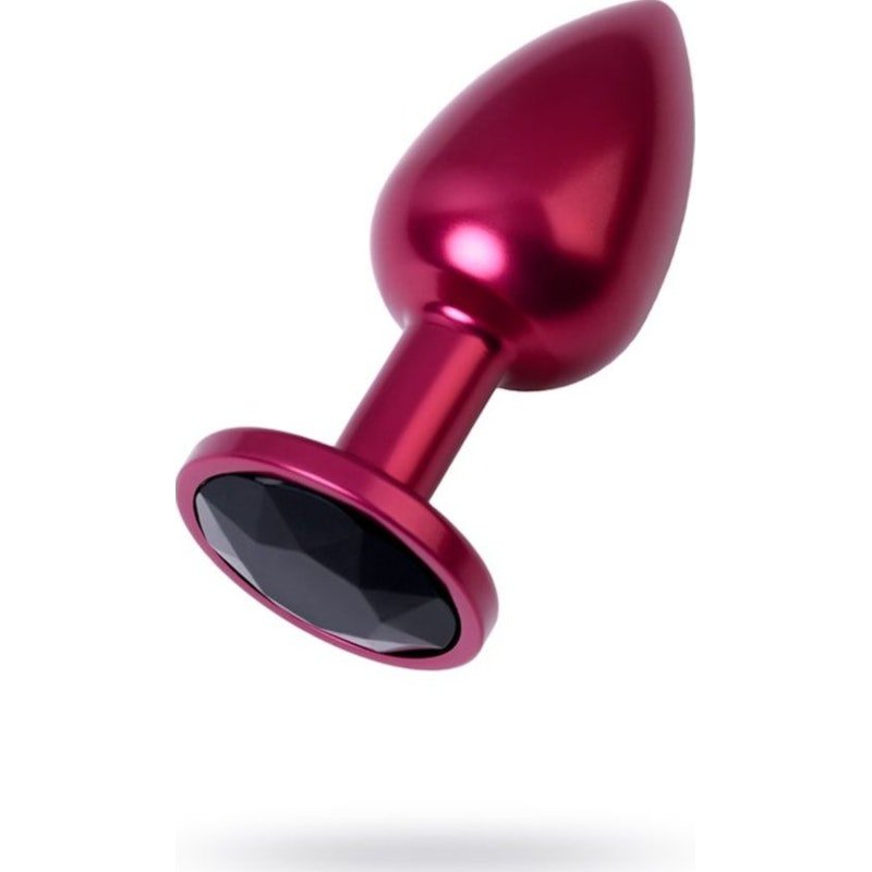Red Metal Anal Plug w Black Crystal Small - Adult Toys
