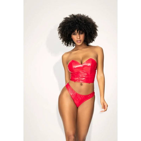 Red Vinyl Bustier and Thong 2 in 1 Set - Lingerie