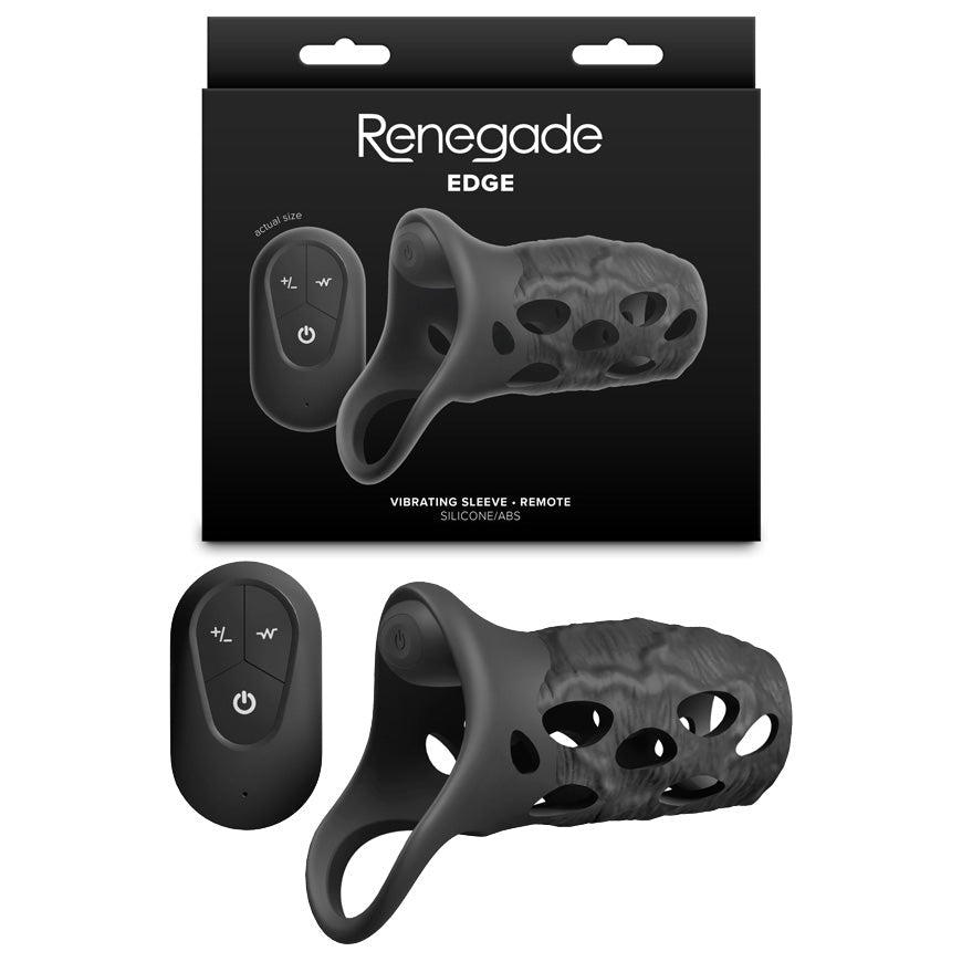 Renegade Edge Black USB Rechargeable Vibrating Penis Sleeve Wireless Remote - SLEEVES
