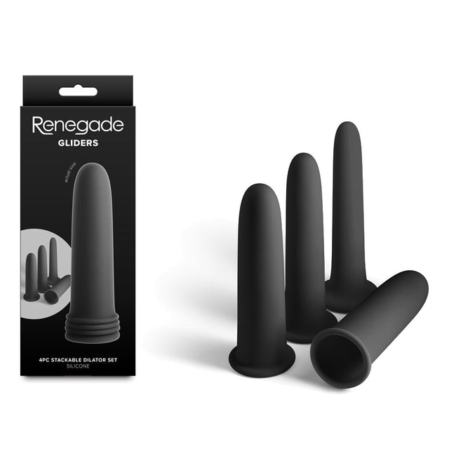 Renegade Gliders Black Anal Dilators Set Of 4 Assorted Sizes - ANAL TOYS